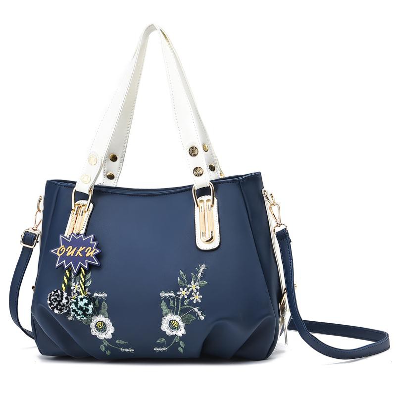 [COD] LB - Tote bag import wanita bahan kulit motif bunga bordir / Tote bag fashion 414