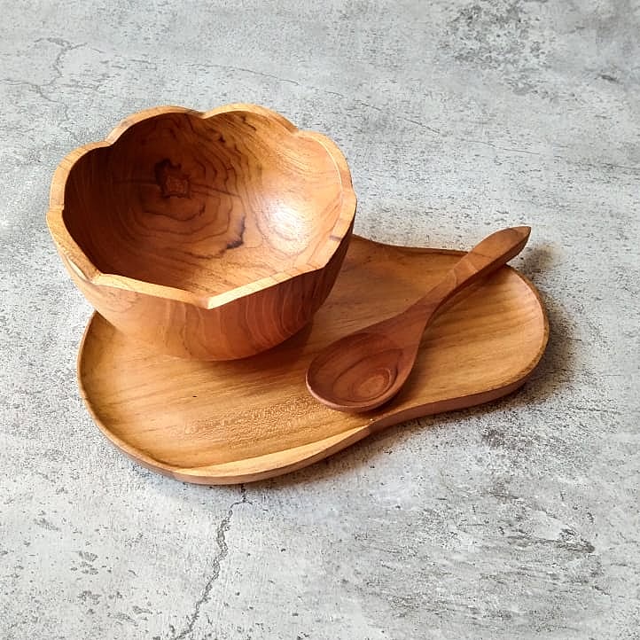 HIMEKA SET - Tray Kayu/ Mangkok Kayu/ Sendok Kayu/Peralatan makan kayu
