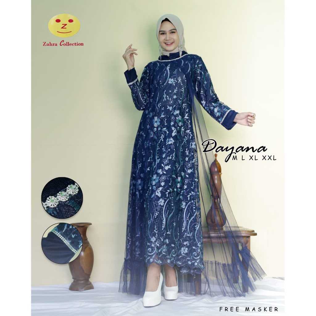 PROMO LONG GAMIS TULLE MUTIARA BORDIR / LONG GAMIS DAYANA / LONG DRESS TULLE PESTA