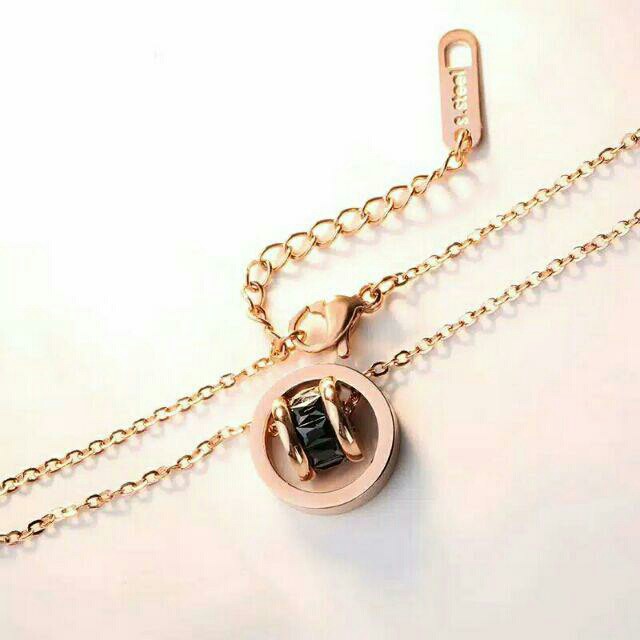 GG Kalung Ring Berlian Titanium Lapis Emas 18k#KL-334