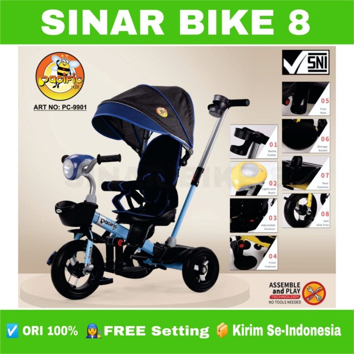 Sepeda Roda Tiga Tricycle Anak PACIFIC PC 9901 Musik Lampu Kanopi