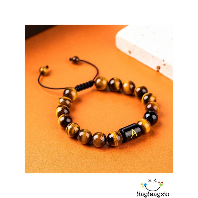 Gelang Tangan Manik-Manik Batu Alam Agate Tiger Eye Desain 26 Huruf Untuk Pria