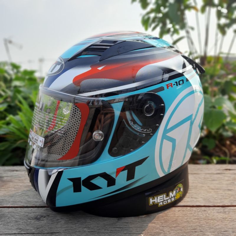 Helm KYT R10 AQUAMARINE AQUA Visor Flat Clear Bening Original Ready Top Pinlock Push Pin KYT