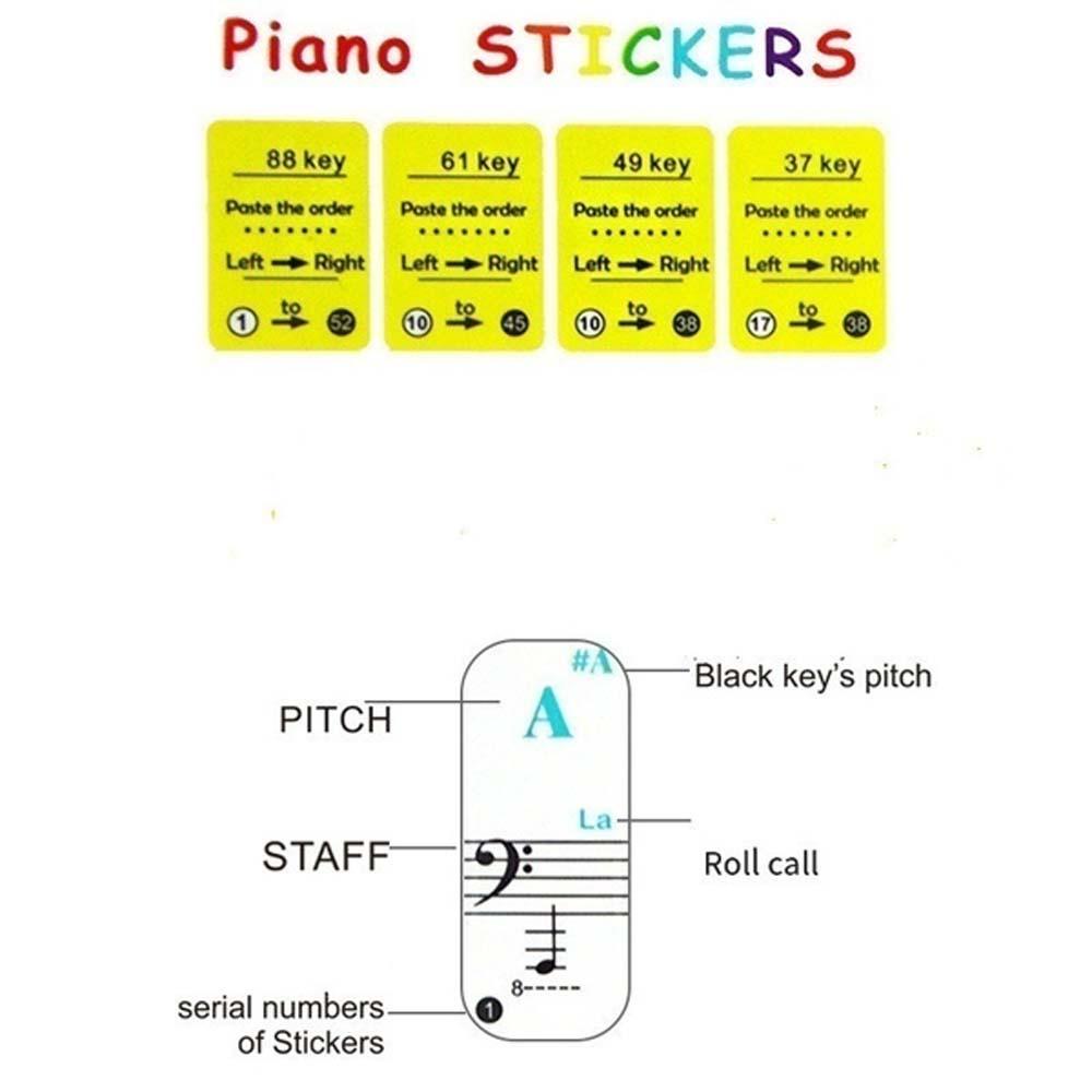 QUINTON Stiker Keyboard Piano Untuk Pemula Multicolor Sticker Symbol Electronic Keyboard Key 88Keys Perekat Piano Stave Note