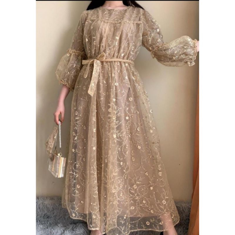 GAMIS BRUKAT TILE MUTIARA PREMIUM GAMIS PESTA BALON MAXI FAYE DRESS KONDANGAN TILE BORDIR DRESS PREM