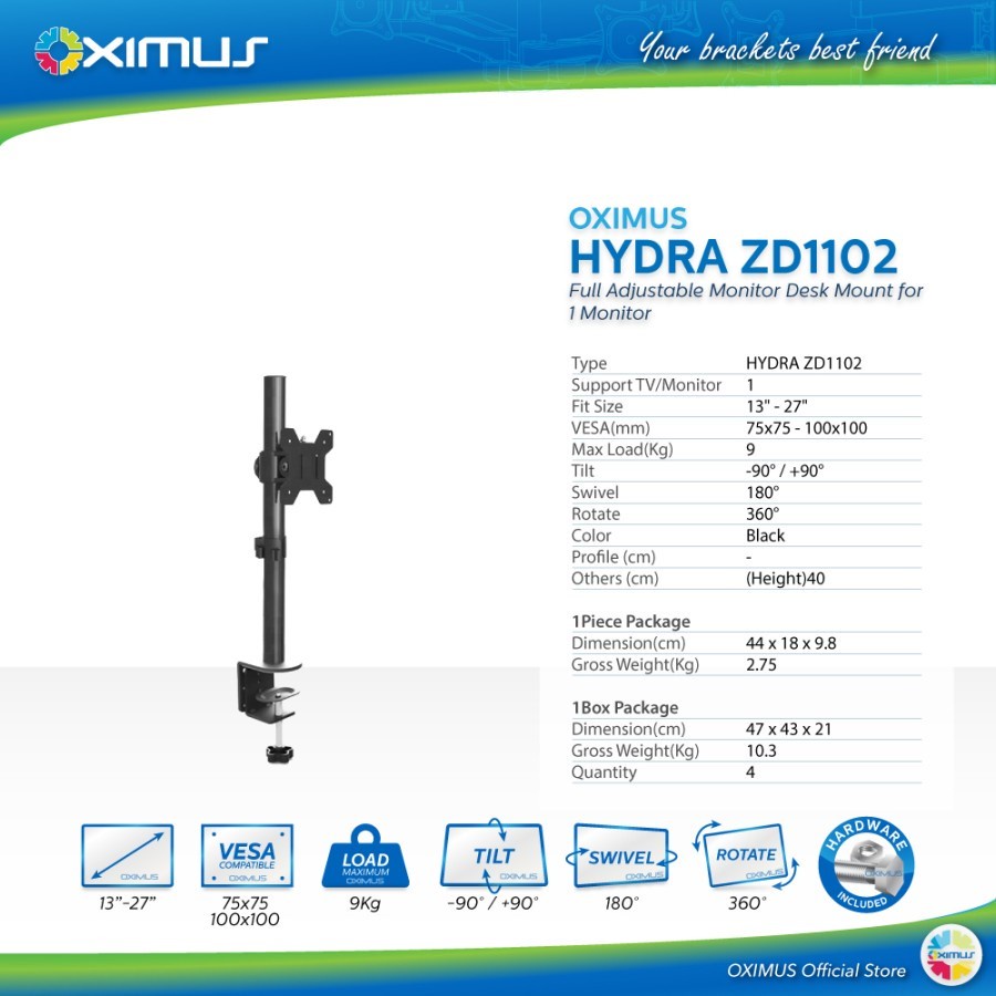 Bracket Meja LCD LED TV Monitor 13&quot; - 27&quot; OXIMUS HYDRA ZD1102 Desk Mount