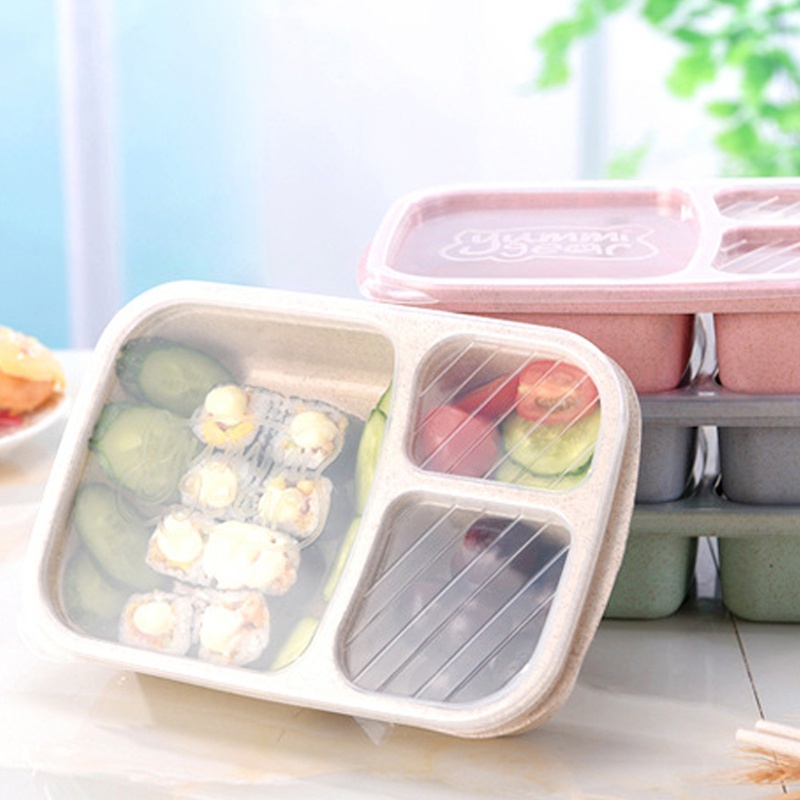 Kotak Makan Siang Bento Bahan Jerami Gandum 4 Warna Untuk Pelajar Asrama