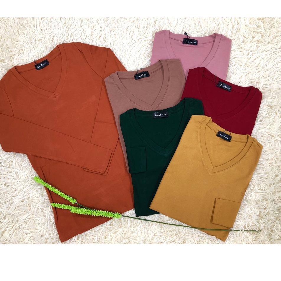 Great Sales (LA DRESS) Kaos Lengan Panjang Kerah Vneck ( ORIGINAL & Import Bangkok) .,.,.