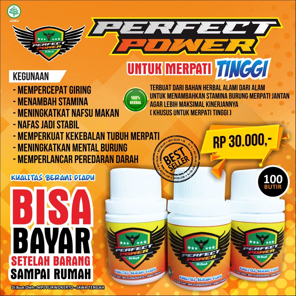 TERLARIS Jamu Merpati Tinggi Perfect Power isi 100 Butir Vitamin Merpati Doping Merpati Obat Herbal 