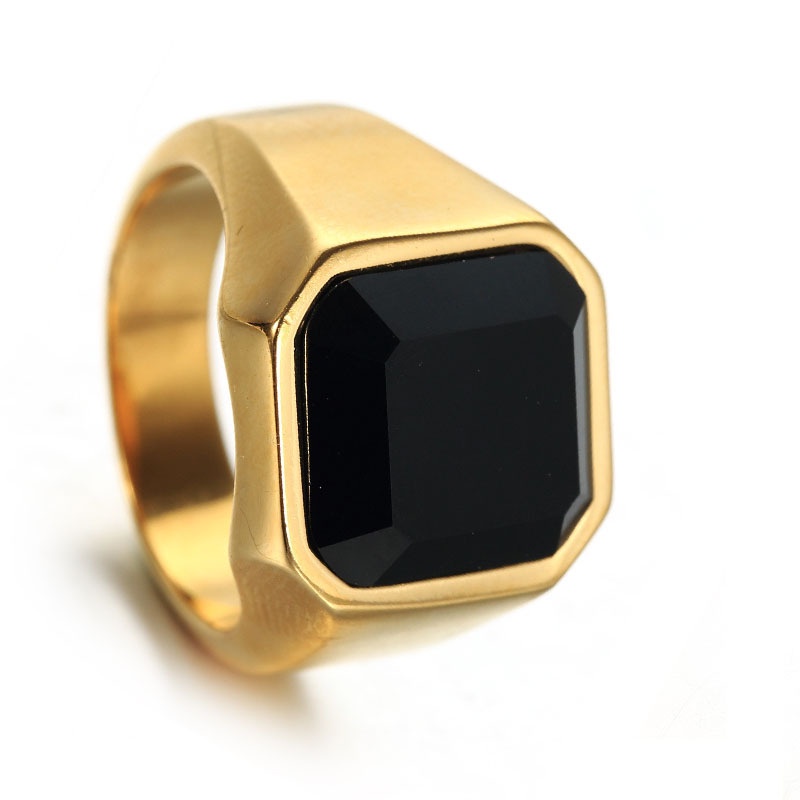 Cincin Bahan Stainless Steel Bentuk Kotak Oktagon Warna Hitam Untuk Pria