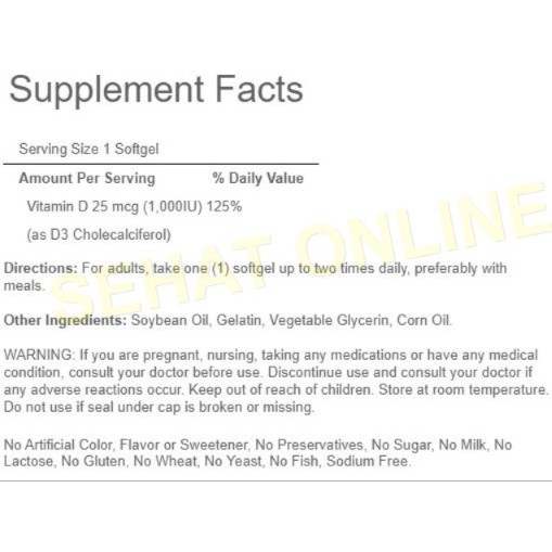 Puritan Pride Vitamin D3 1000 IU - 100 Softgels