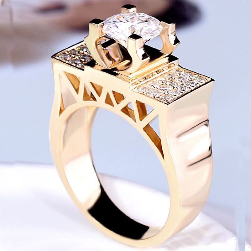 Pt950 Pria Gold 1 Carat Diamond Pernikahan Cincin Aksesori Perhiasan