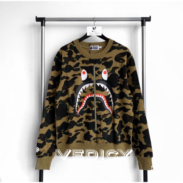 SWEATER JAKET BAJU BAPE A BATHING APE SHARK HIJAU CAMO SUPER MIRROR 1:1 ORIGINAL