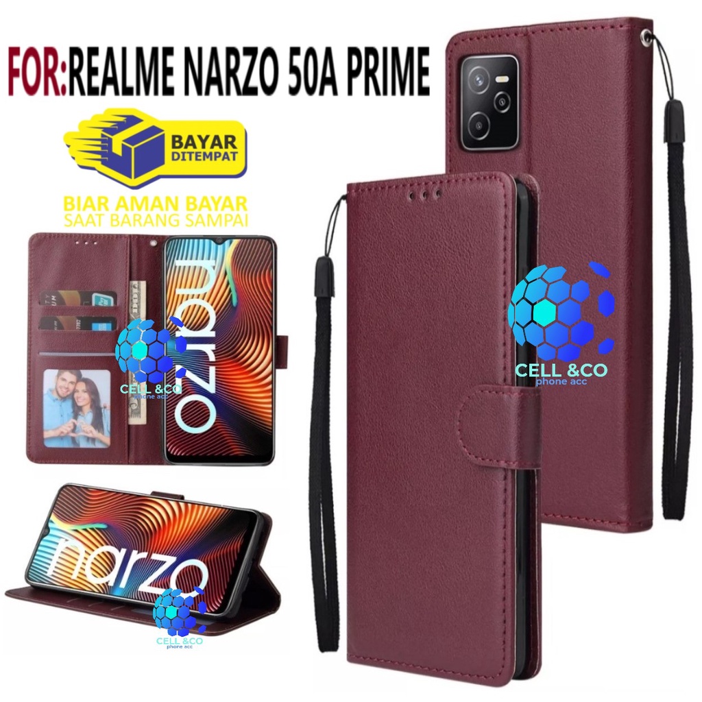 REALME NARZO 50A PRIME CASE FLIP LEATHER WALLET PREMIUM FLIP CASE BUKA TUTUP KESING HP CASING FLIP CASE WALLET REALME NARZO 50A PRIME