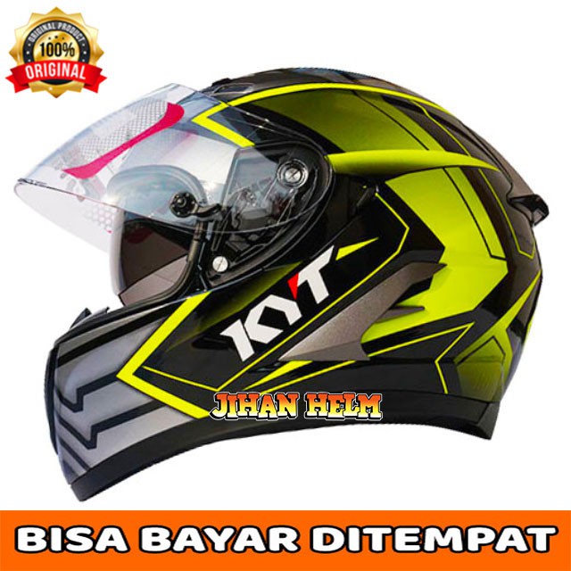 HELM / KYT / HELM KYT / HELM FULL FACE KYT FALCON AMOUR BLACK YELLOW TERMURAH