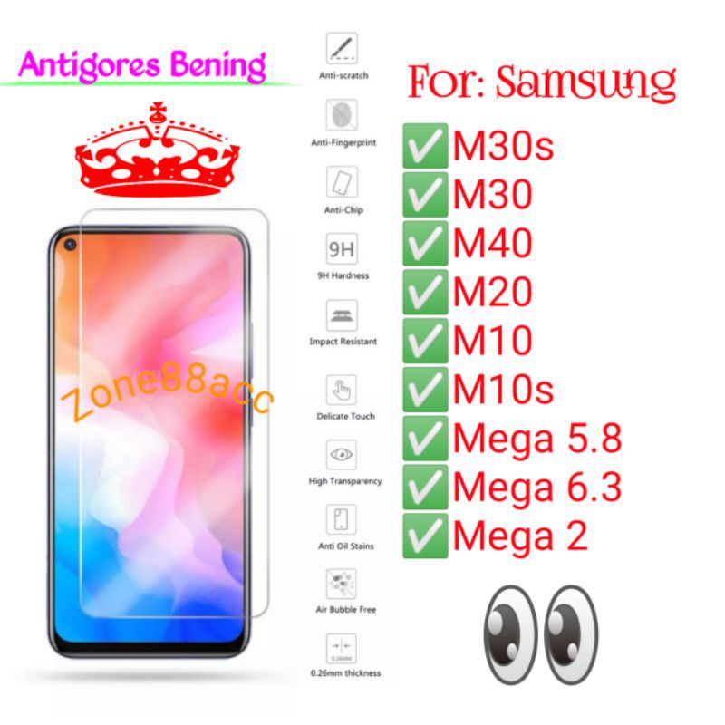 Samsung M10 M10s M20 M30 M30s S M40 Mega 2 5.8 6.3 Antigores Bening Tempered Glass Screen protec TG