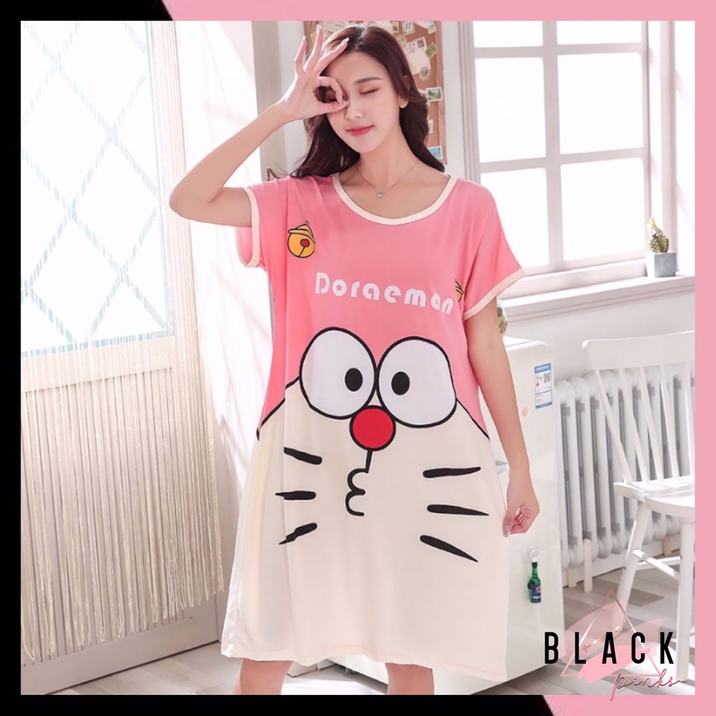 Blackpink Pakaian Wanita Baju Tidur Wanita Import Daster Motif Kartun Longgar Korea 4017