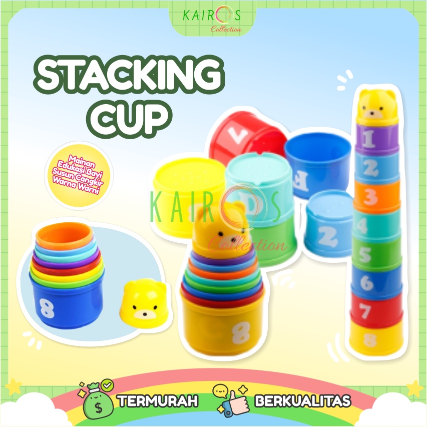 Mainan Anak Bayi Tower Puzzle Susun Stacking Cup Cangkir Warna