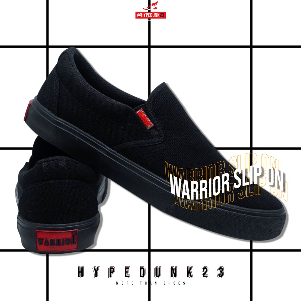 Sepatu Warrior Arthur Slip On All Black (Full Hitam)