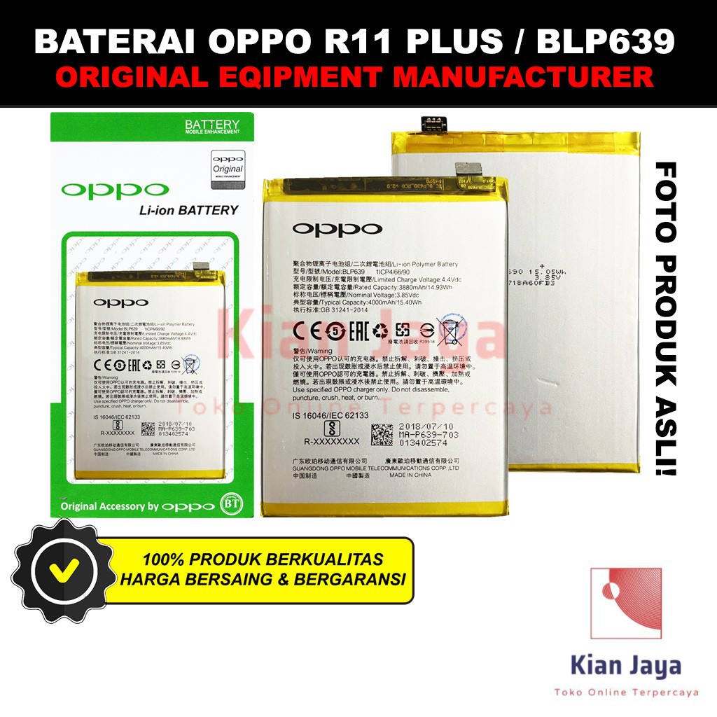 Baterai Oppoo R11 Plus / BLP639 Original OEM Batre Batrai Battery Hp R11+ BLP 639 Ori