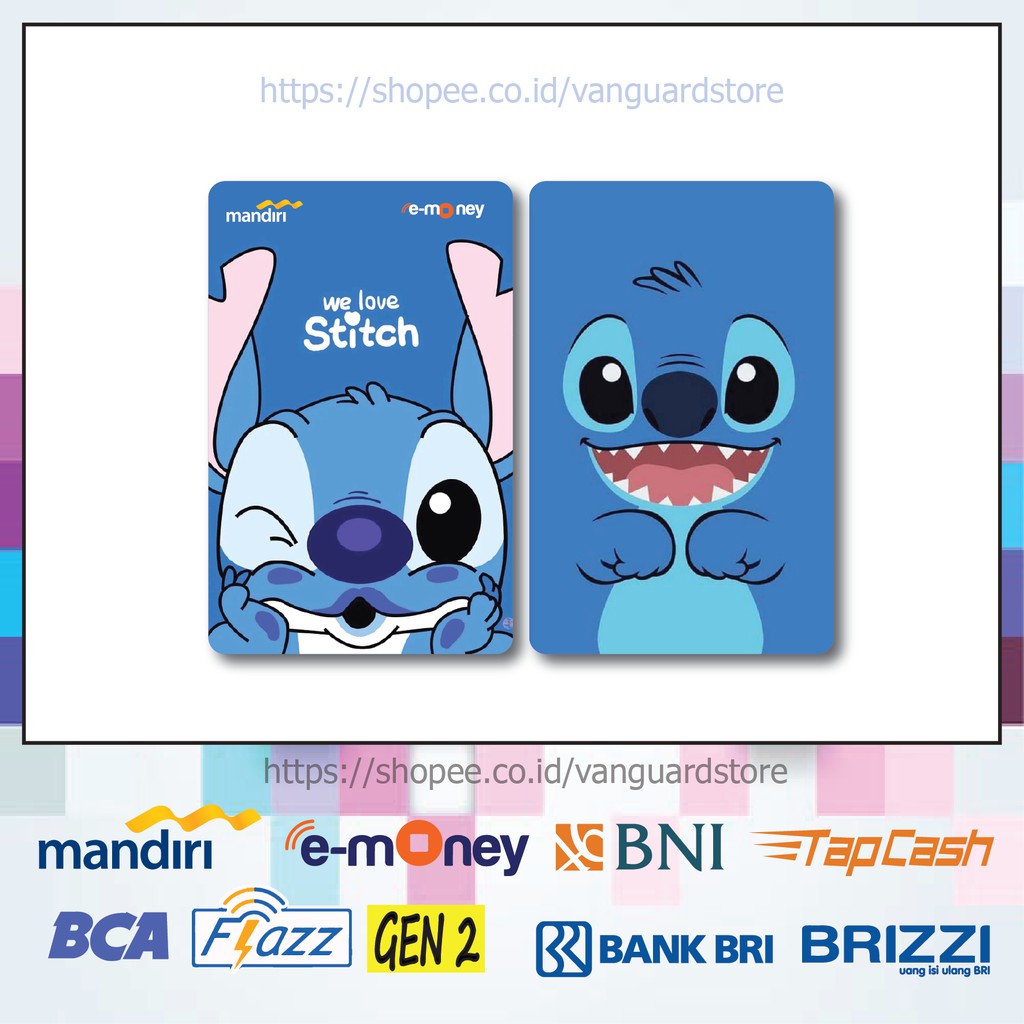 KARTU E MONEY E TOLL STITCH &amp; LILO ANIME 5 EMONEY MANDIRI FLAZZ BCA BNI TAPCASH BRIZZI BRI-2 SISI