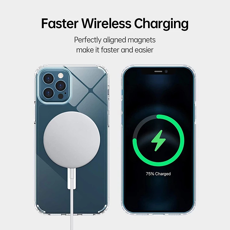 Case Charger Wireless Magnetik Transparan Untuk iPhone 13 Pro MAX 12 Pro MAX 11 Pro MAX 12Mini 13Mini X XS MAX XR