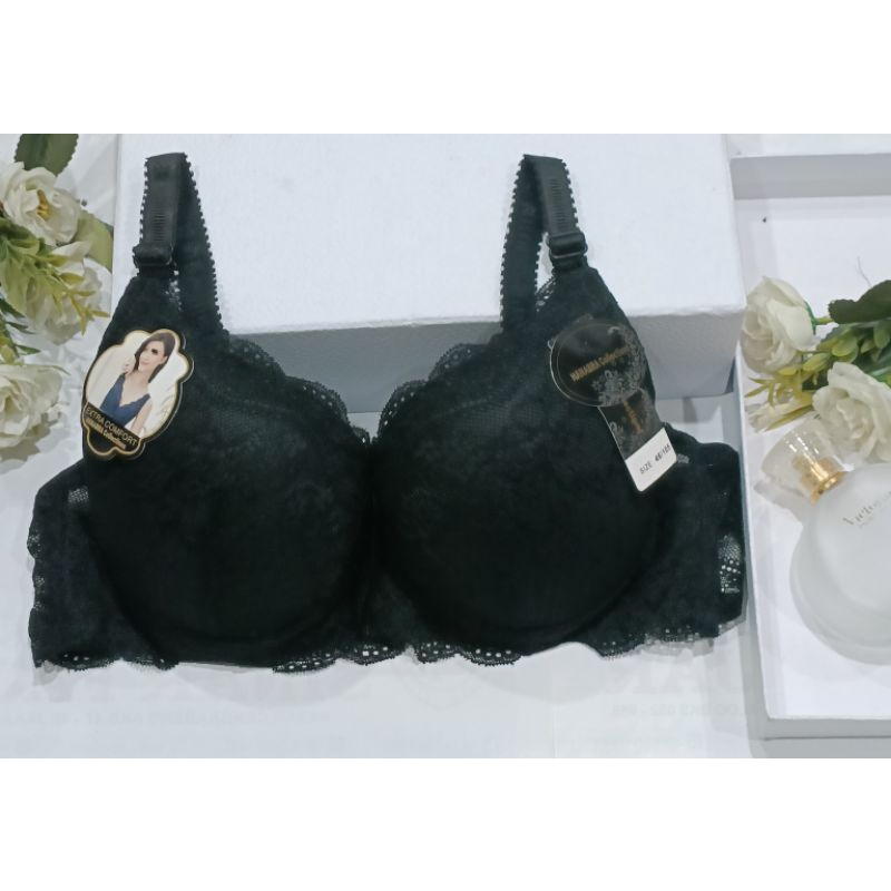 BRA WANITA JUMBO BH FASHION KAWAT BUSA TIPIS KAIT 3 Size 36-46 art 182#-Hitam