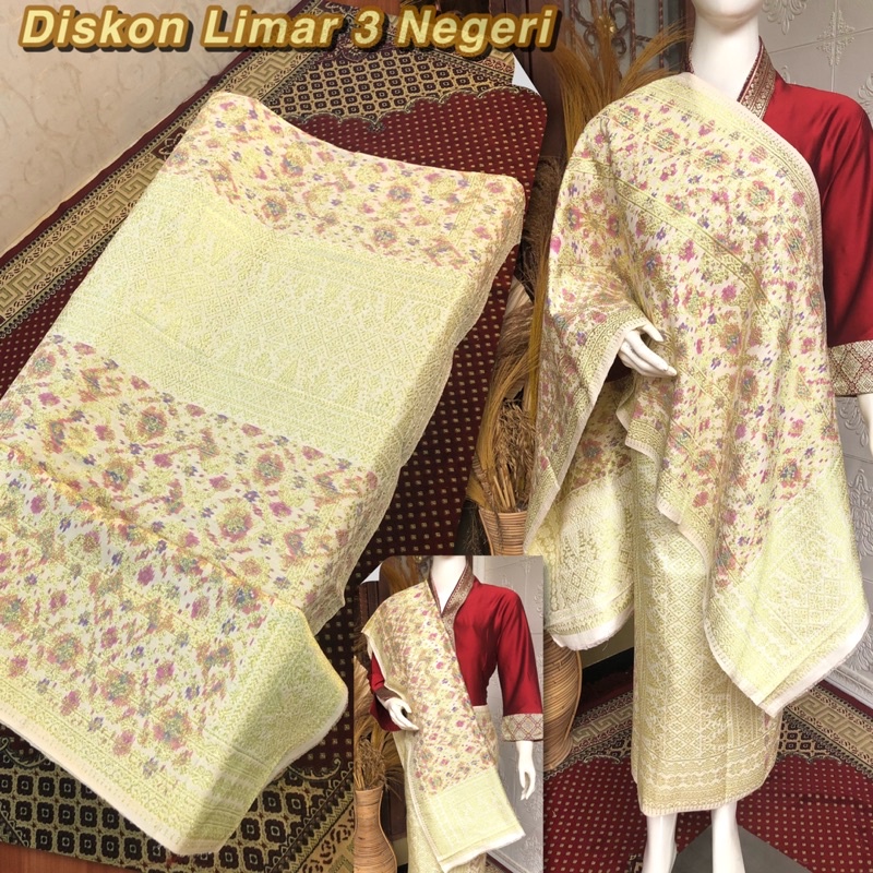 SONGKET LIMAR CREAM 3 NEGERI / songket tenun asli palembang /ilham songket palembang diskon
