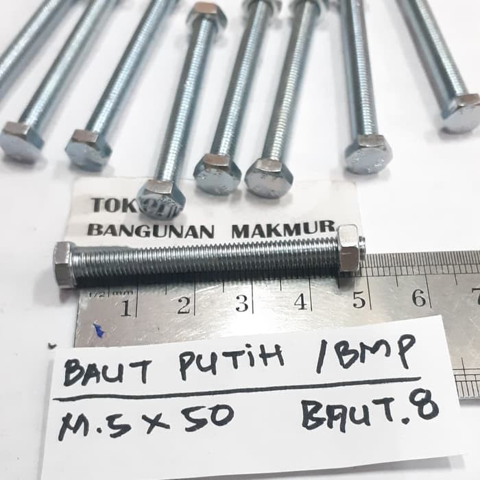 Baut Putih M5 x 50 / Baut 5x50 Kunci Baut 8 per 10 pcs