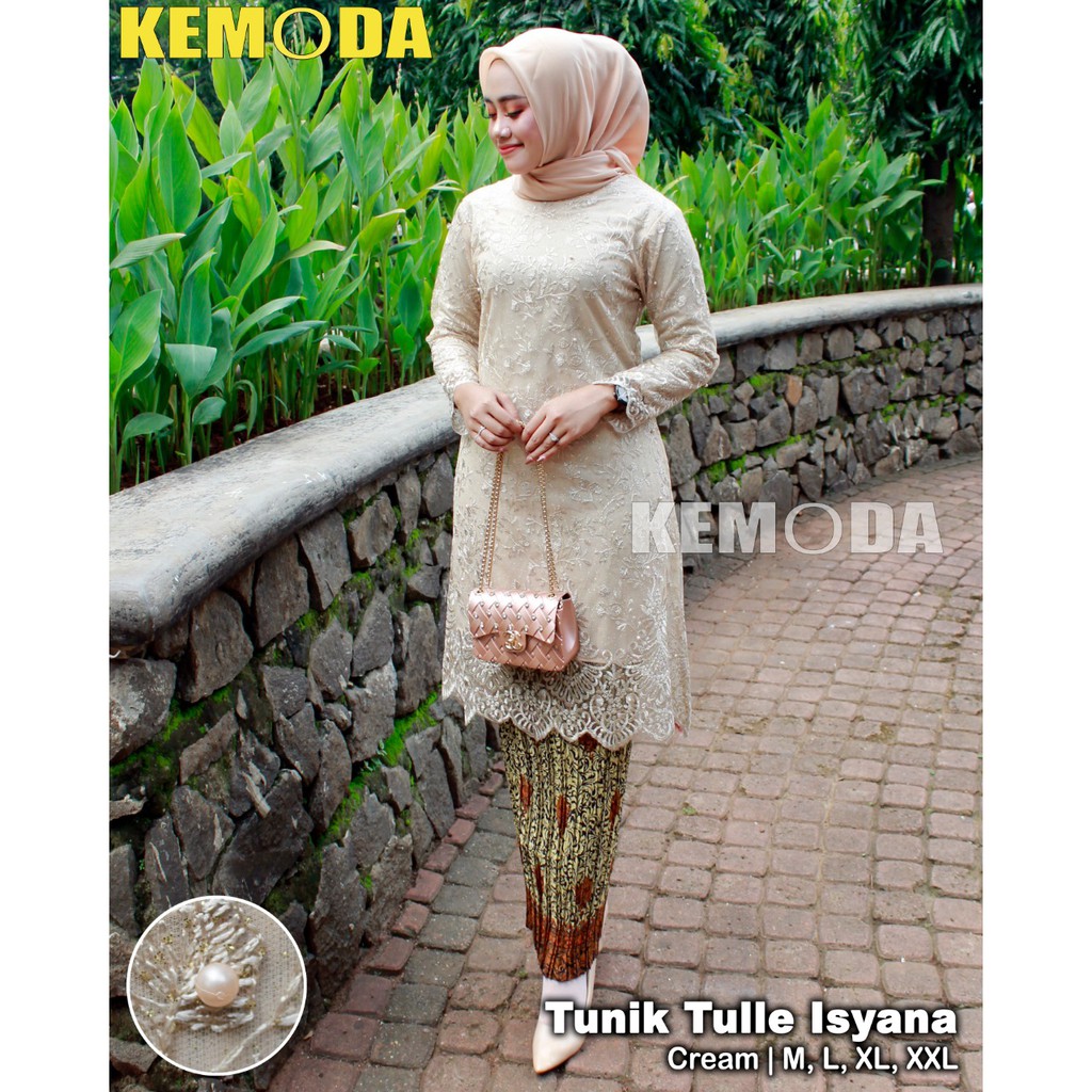 KEM&gt; KEBAYA TUNIK ISYANA / TULLE BORDIR IMPORT / BAJU KEBAYA MODERN / KEBAYA WANITA PESTA DAN WISUDA