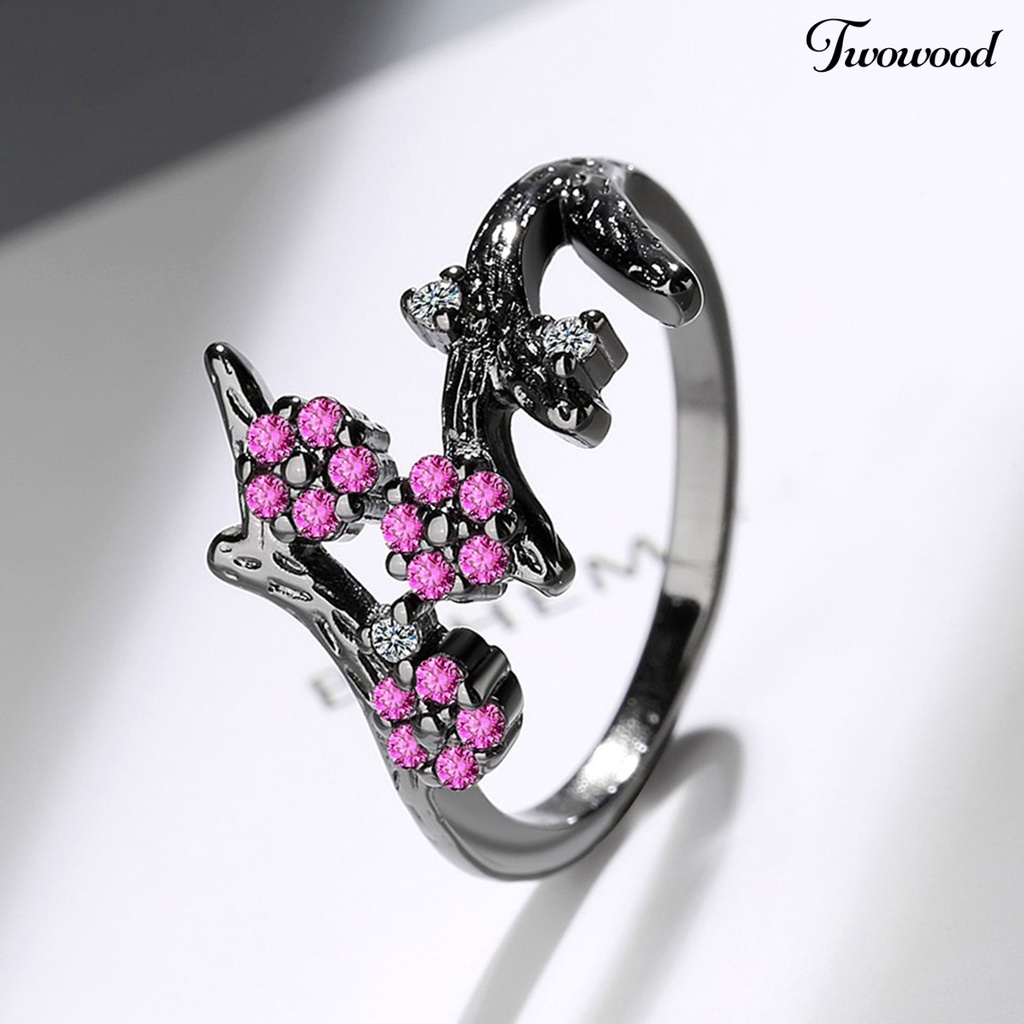 Twowood Adjustable Ring Open End Copper Blooming Plum Flower Rhinestone Ring for Daily Wear