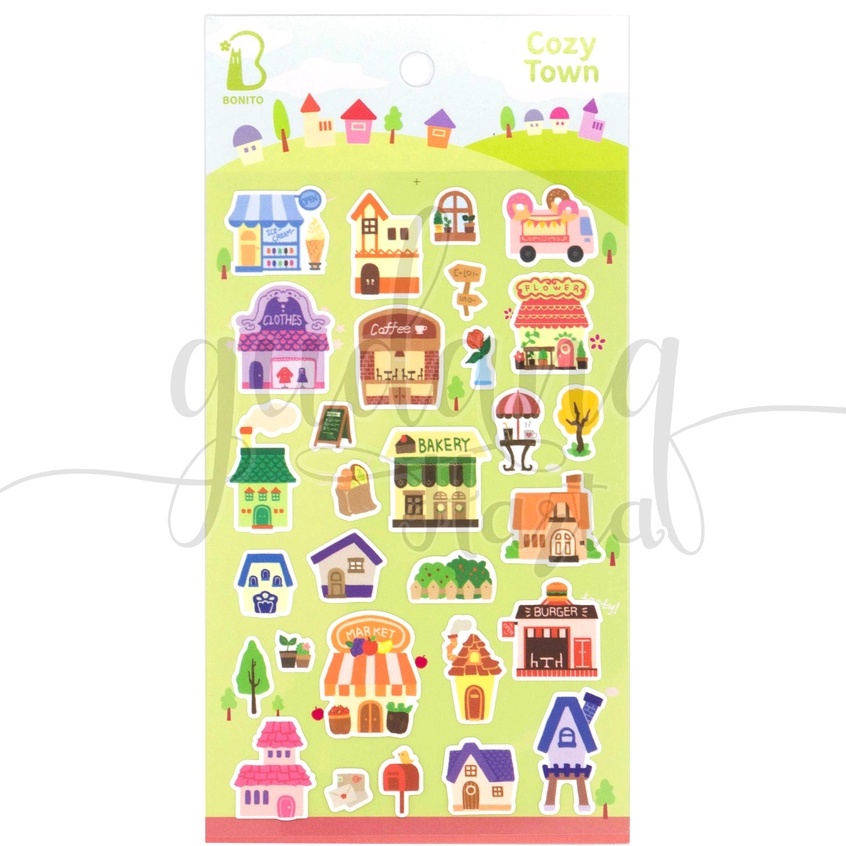 Stiker Cozy Town Sticker Motif House Bakery Shop DIY Scrapbook GH 303087