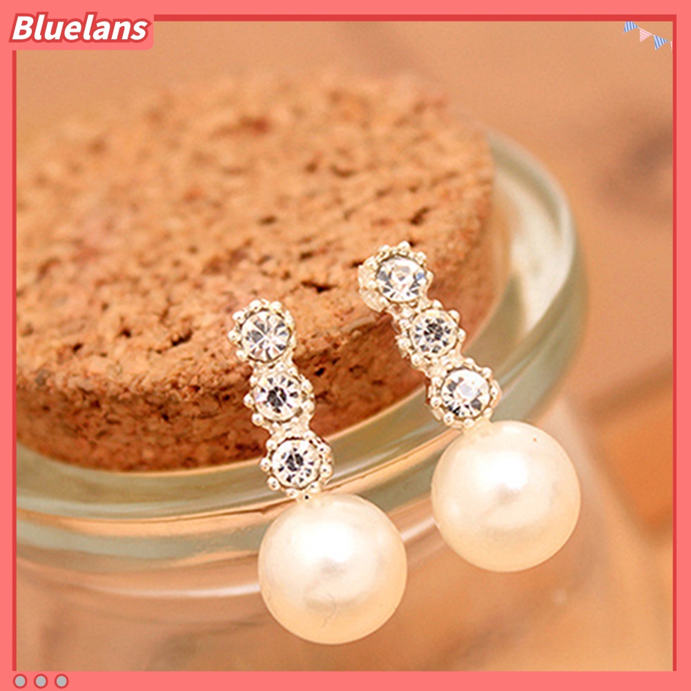 Bluelans Women White Faux Pearl Earrings Rhinestone Eardrop Ear Studs Bride Jewelry