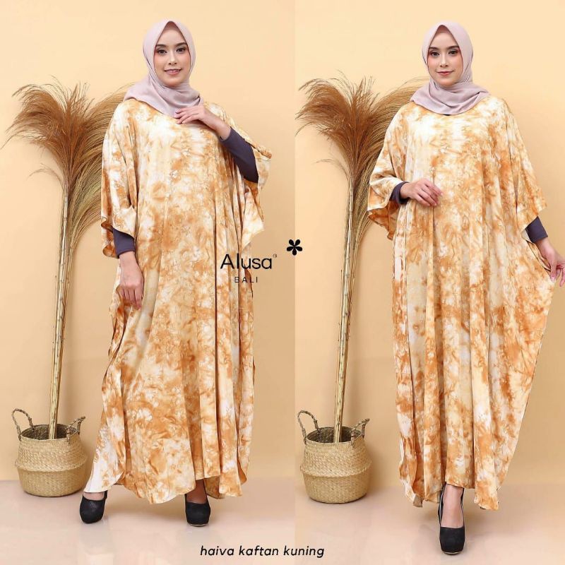 Kaftan Bali Haiva Kuning / Baju kelelawar Kaftan Rayon adem high Quality Original Bali by Alusa