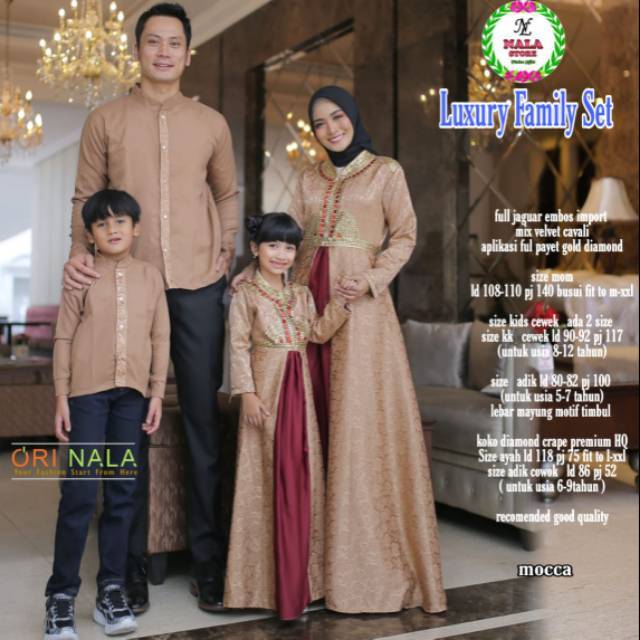Gamis dan koko luxury family set moca by ori nala/couple baju satu keluarga/seragam keluarga