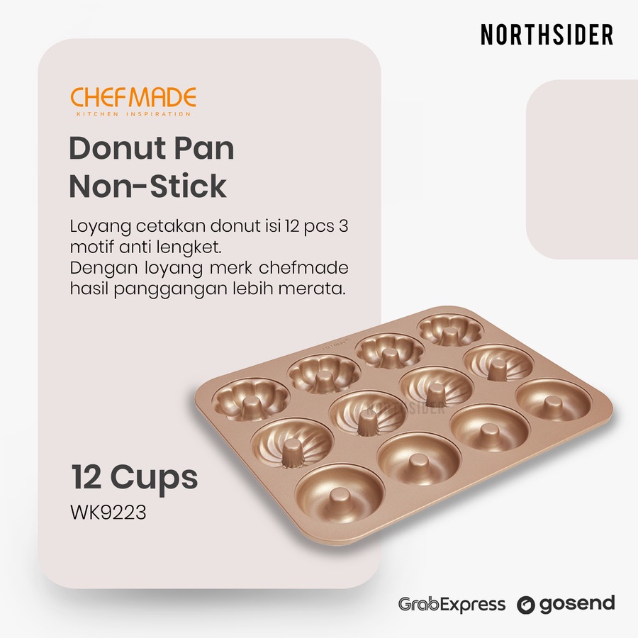 CHEFMADE 12 CUPS DOUGHTNUT PAN - WK9223 | LOYANG DONUT BESAR 3 MOTIF