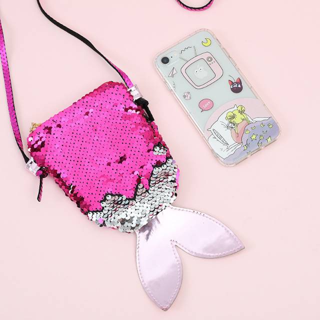 MINI SEQUIN SLING BAG / TAS MINI SELEMPANG MERMAID ANAK IMPORT KOREA MURAH LUCU PINK RAINBOW