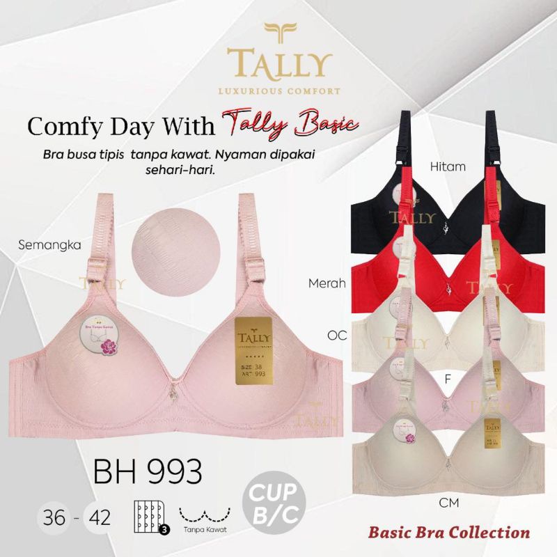 TALLY BRA BH 993 | CUP B BESAR | TANPA KAWAT | BUSA TIPIS | SIZE 36 - 42