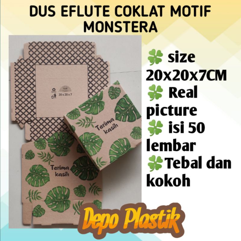 DUS NASI ROTI HAMPERS DLL (KEMASAN)MOTIF MONSTERA UK20CM EFLUTE COKLAT