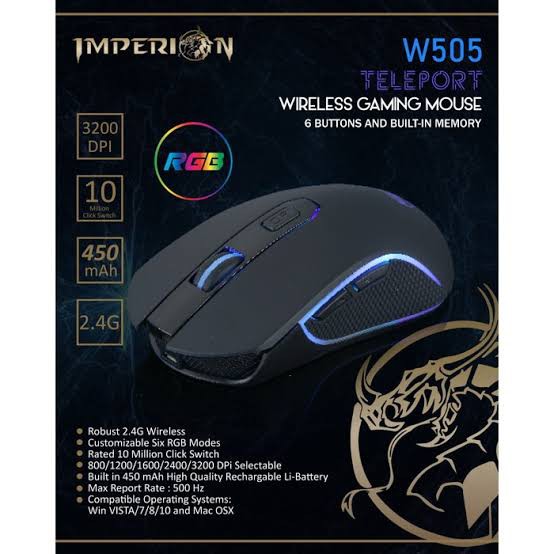 Imperion W505 Teleport Mouse Gaming Wireless RGB RECHARGABLE MOUSE