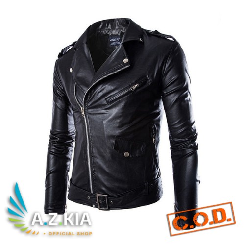 jaket kulit biker pria