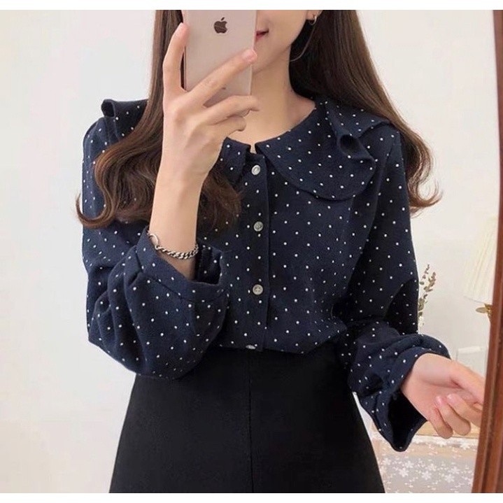 NINDY BLOUSE/atasan polkadot/korean/vintage/monalisa/terbaru