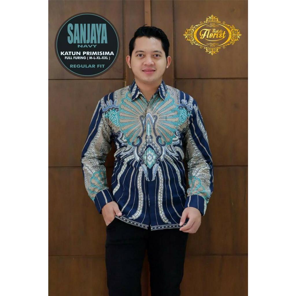 Kemeja Batik Eksklusif Warna Navy Baju Batik Navy Lengan Panjang Lapis Furing SANJAYA NAVY