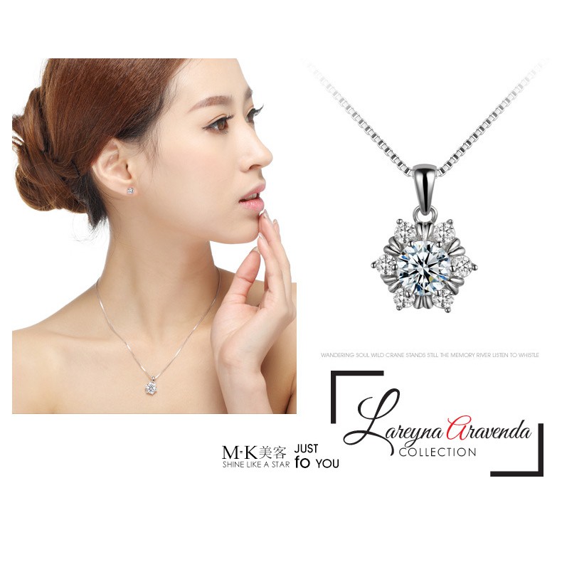 Kalung Titanium Asli + Liontin Model Snow Crystal Kristal Zirconia KL046