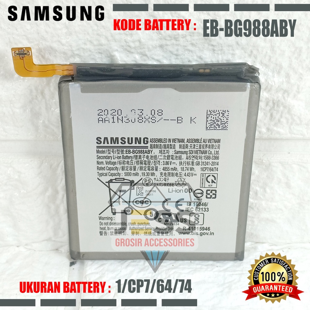 Baterai Original SAMSUNG Galaxy S20 Ultra &amp; S20ultra &amp; G988 &amp; G988B &amp; G988F &amp; SM-G988B Kode Battery EB-BG988ABY