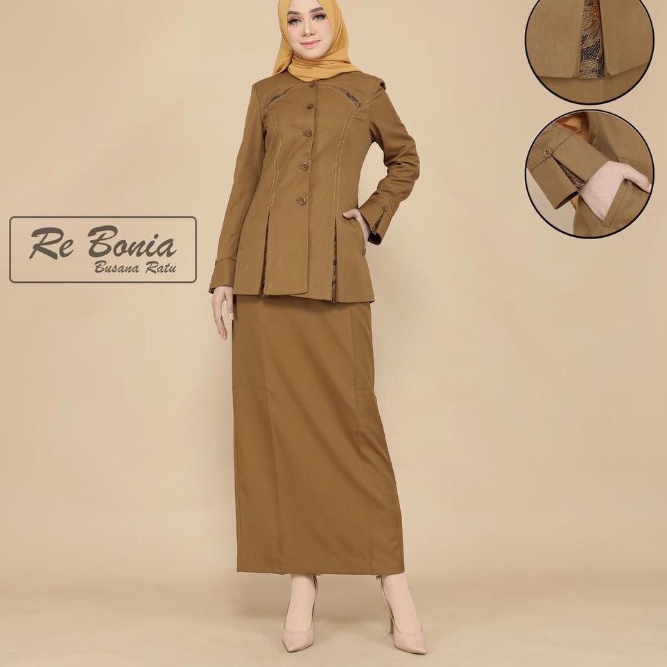 Tren Kekinian.. seragam Dinas Wanita Khaki Set Rok Blazer Pemda Kheki Stelan Rok Seragam PNS Pemda T