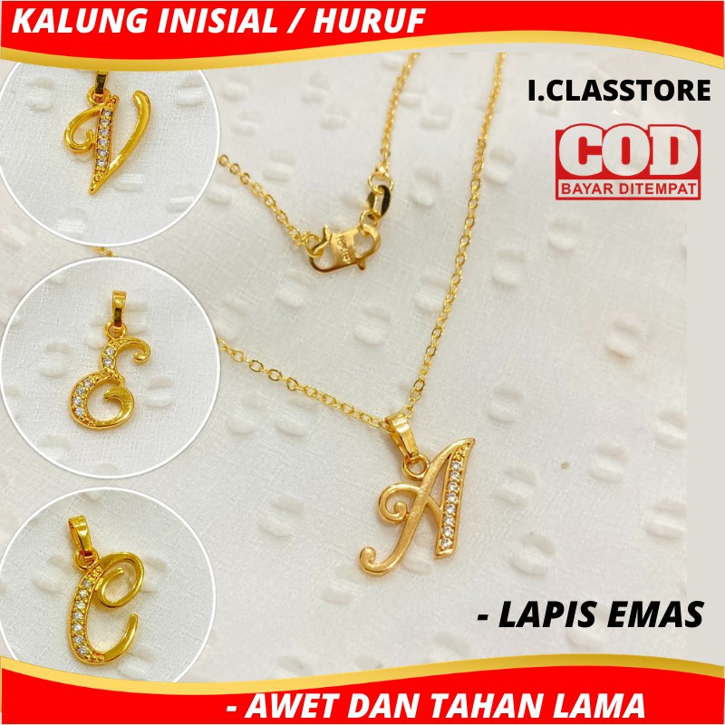 Kalung Huruf / Inisial / Kalung Nama Model Liontin Lapis Emas Yaxiya Jewelry Aksesoris Perhiasan