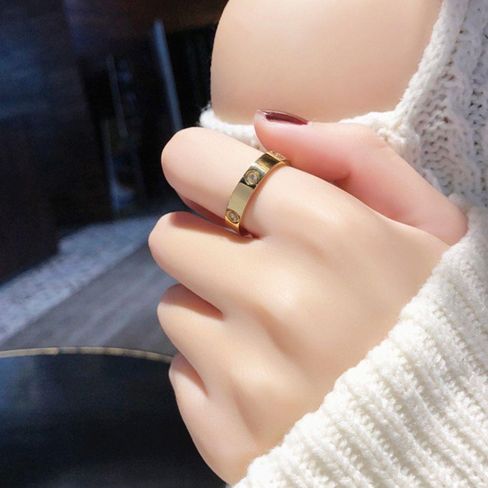 Agustinina Cincin Jari Berlian Temperamen Geometris Hadiah Lingkaran Perempuan Baja Titanium Gaya Korea Ring
