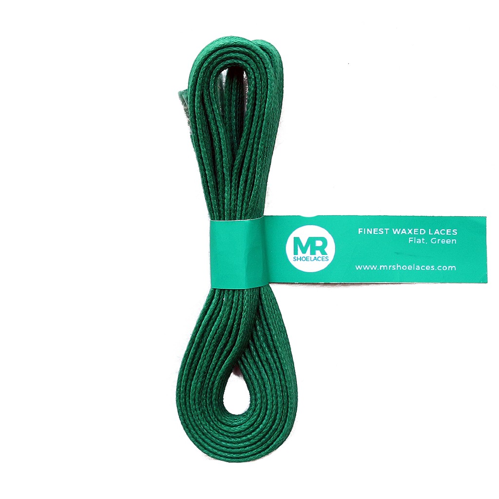 MR Shoelaces FT40 Green - Tali Sepatu Lilin 6-7mm Gepeng Flat Pipih (Waxed Laces) 90cm 100cm 120cm 150cm 200cm - untuk Sneakers - Premium Shoelace