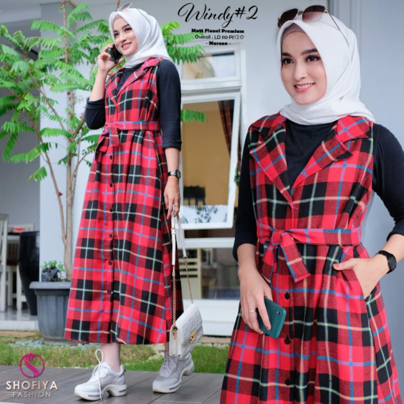 WINDY#2 ORI SHOFIYA - OVERALL KOTAK-KOTAK FLANEL PREMIUM - OUTER PANJANG KOTAK-KOTAK - GAMIS FLANEL 